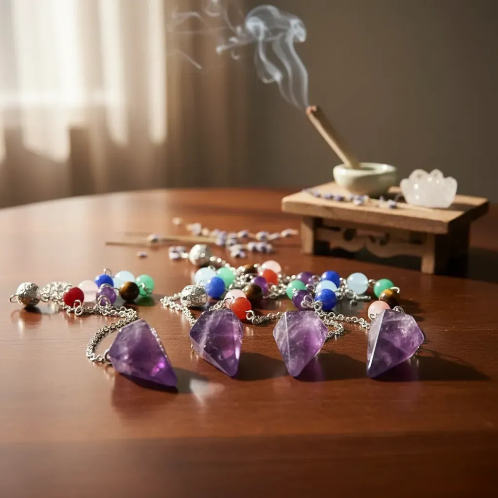 PÉNDULO PUNTA CUARZO CON CADENA CHAKRAS PÉNDULO DE PUNTA AMATISTA