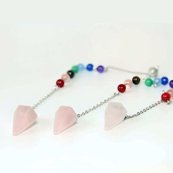 PÉNDULO DE CUARZO ROSA 7 CHAKRAS